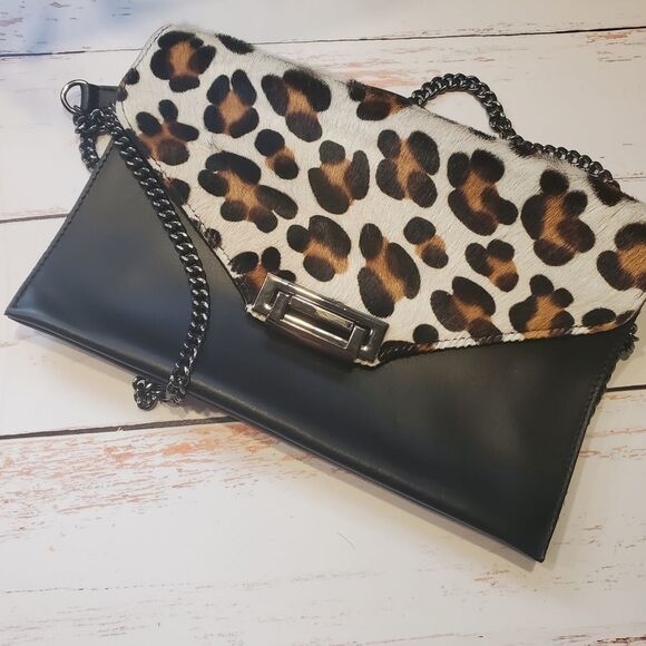 Italian Leopard Print Calf Hair Italian Envelope Clutch - Picture 1 of 7